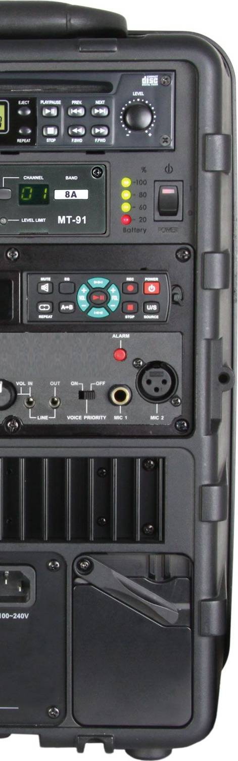 Mipro MA-505 - Sirene, Voice Priority, Batterij status, Berging voor kabel