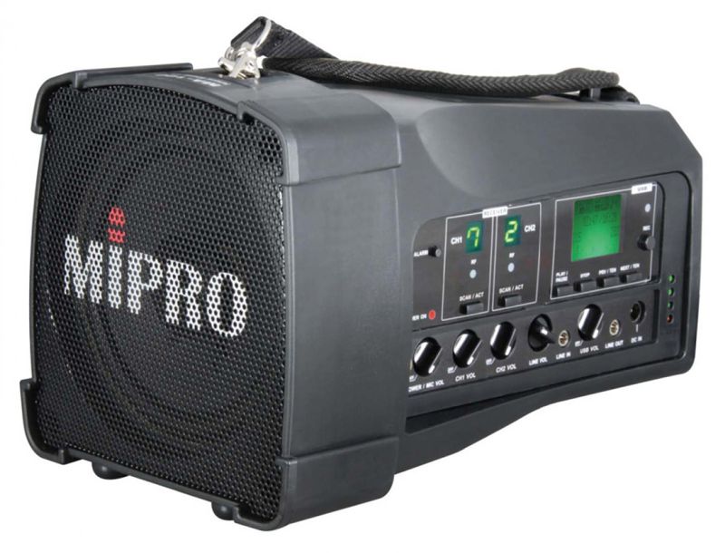 MIPRO MA-100DB - Draagbare 50W luidspreker op batterijen  met 2 draadloze microfoons en USB MP3 speler/recorder